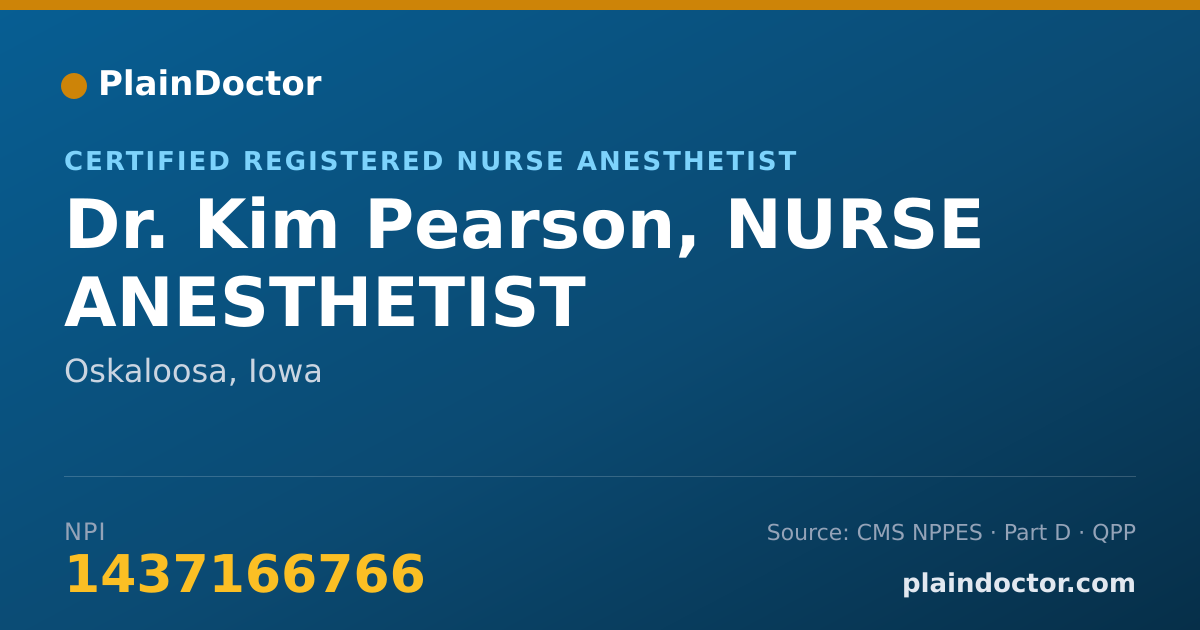 Shareable card for Kim Pearson, NURSE ANESTHETIST - Certified Registered Nurse Anesthetist, Oskaloosa, IA
