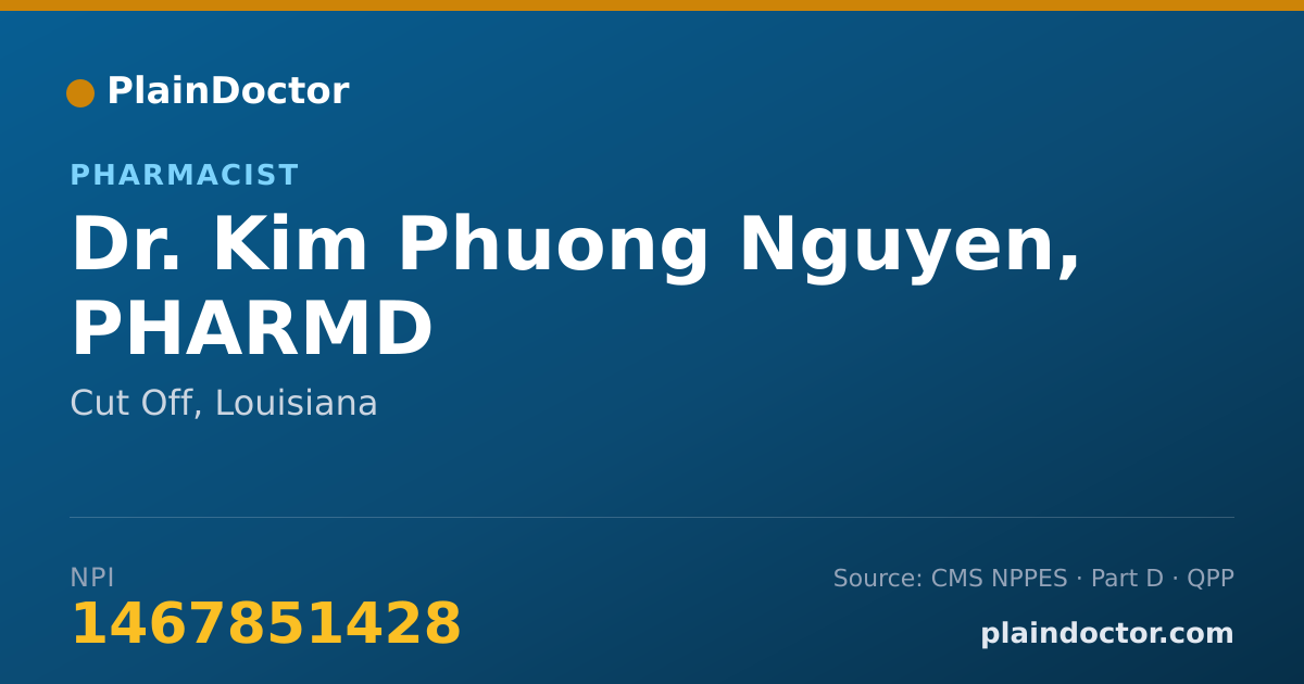 Shareable card for Kim Phuong Nguyen, PHARMD - Pharmacist, Cut Off, LA