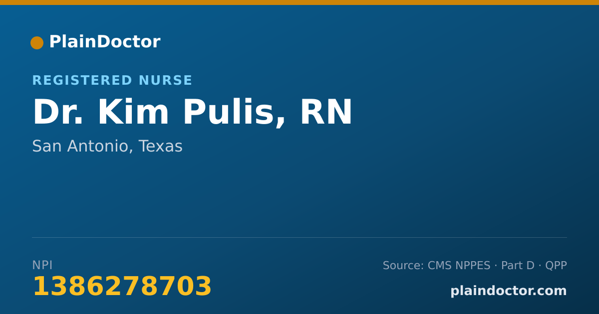 Shareable card for Kim Pulis, RN - Registered Nurse, San Antonio, TX