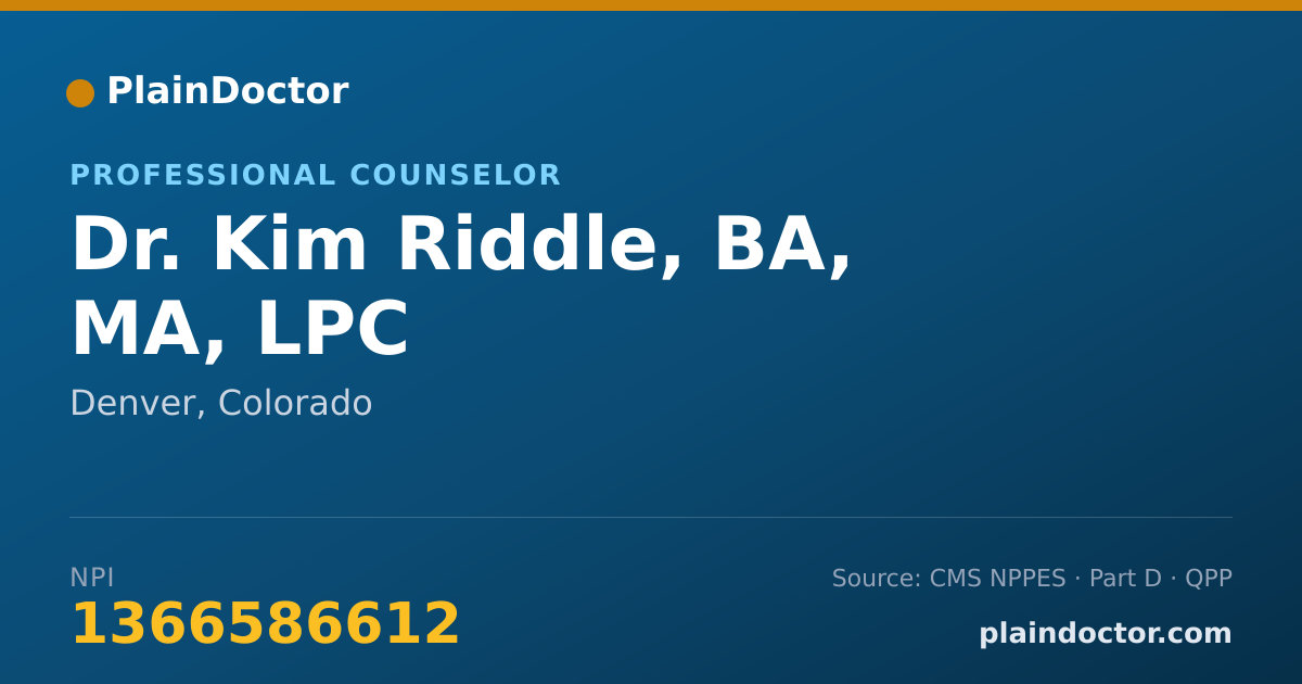 Shareable card for Kim Riddle, BA, MA, LPC - Professional Counselor, Denver, CO