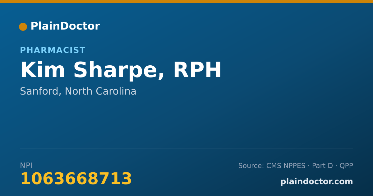 Shareable card for Kim Sharpe, RPH - Pharmacist, Sanford, NC