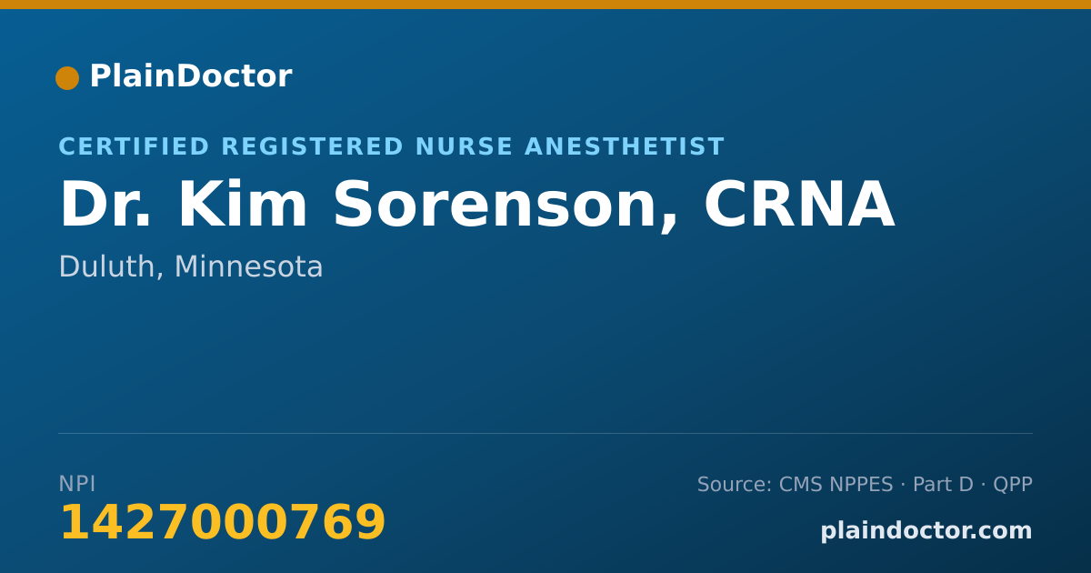 Shareable card for Kim Sorenson, CRNA - Certified Registered Nurse Anesthetist, Duluth, MN