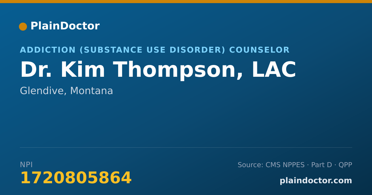 Shareable card for Kim Thompson, LAC - Addiction (Substance Use Disorder) Counselor, Glendive, MT