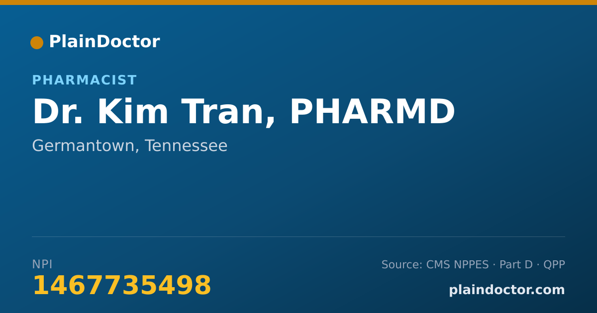 Shareable card for Kim Tran, PHARMD - Pharmacist, Germantown, TN