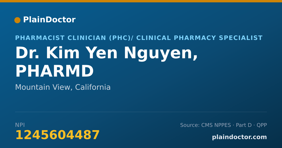 Shareable card for Kim Yen Nguyen, PHARMD - Pharmacist Clinician (PhC)/ Clinical Pharmacy Specialist, Mountain View, CA