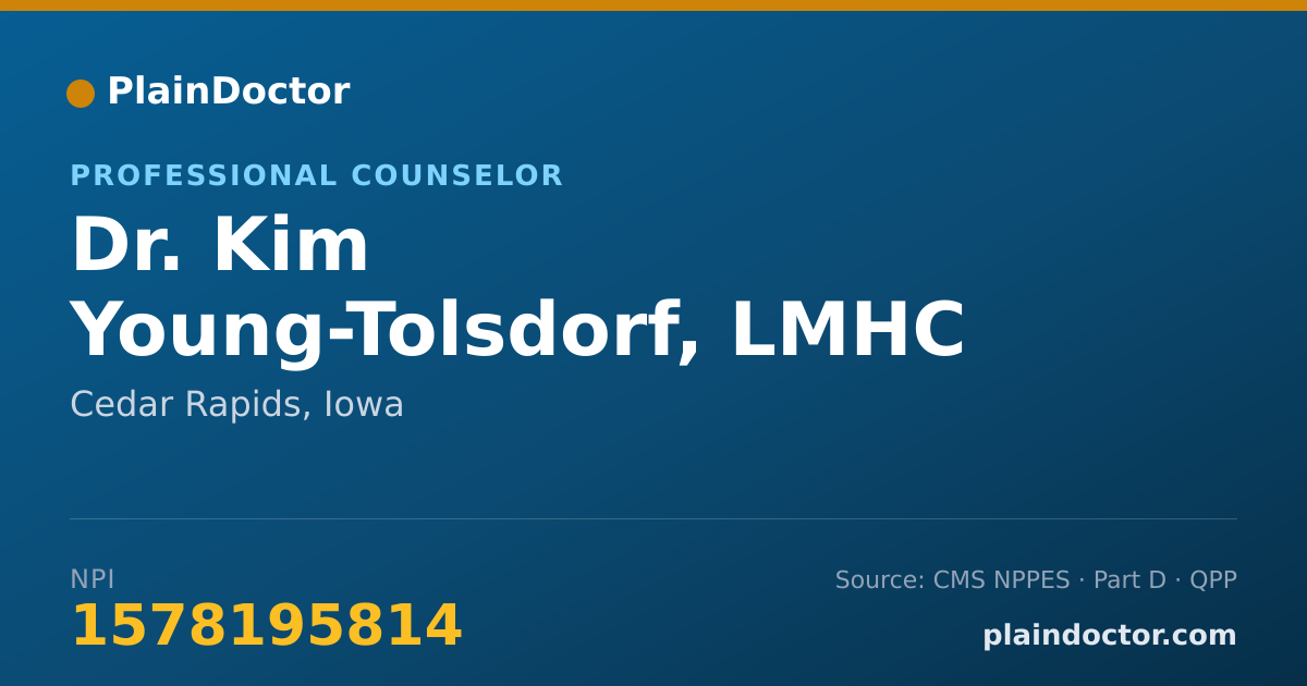 Shareable card for Kim Young-Tolsdorf, LMHC - Professional Counselor, Cedar Rapids, IA