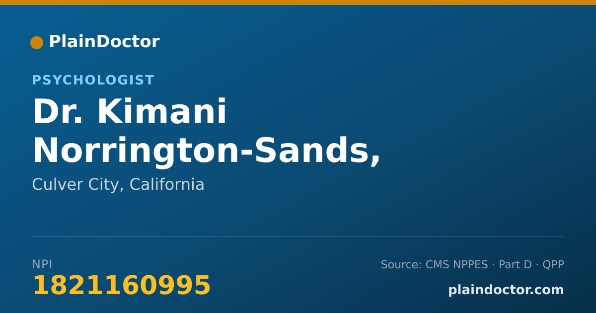 Shareable card for Kimani Norrington-Sands, PH.D. - Psychologist, Culver City, CA