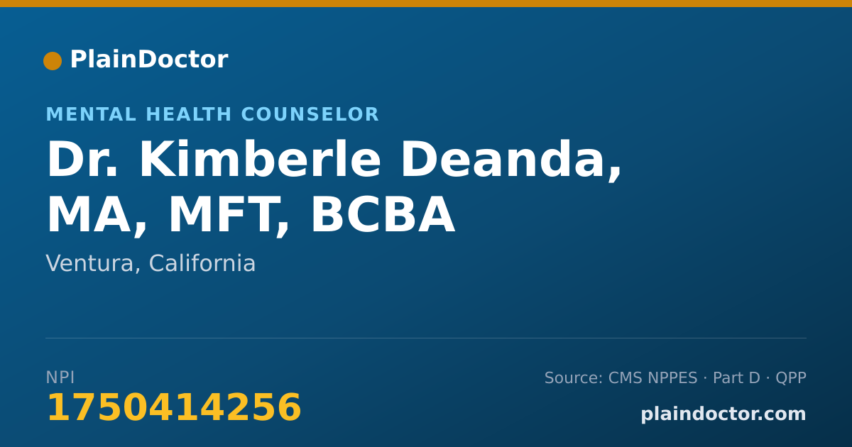 Shareable card for Kimberle Deanda, MA, MFT, BCBA - Mental Health Counselor, Ventura, CA