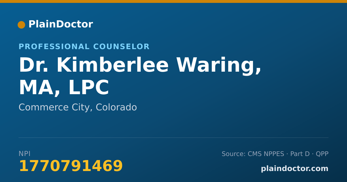 Shareable card for Kimberlee Waring, MA, LPC - Professional Counselor, Commerce City, CO