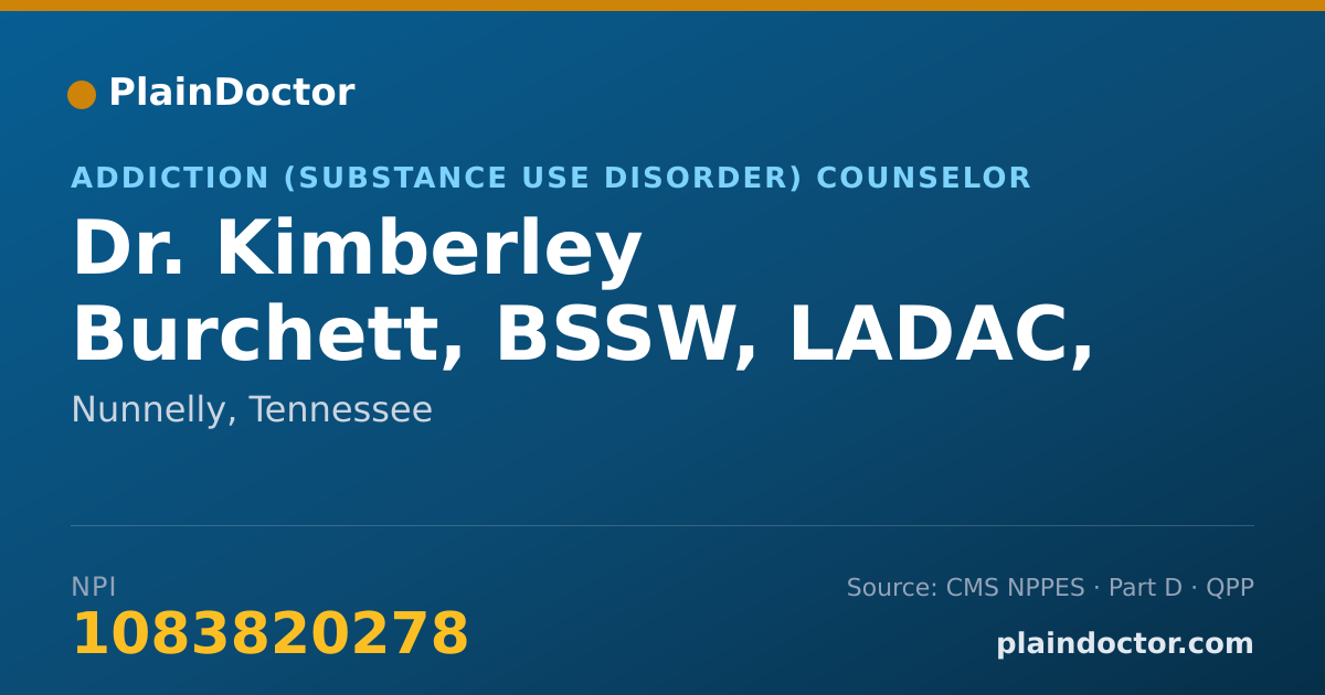 Shareable card for Kimberley Burchett, BSSW, LADAC, NCACII - Addiction (Substance Use Disorder) Counselor, Nunnelly, TN