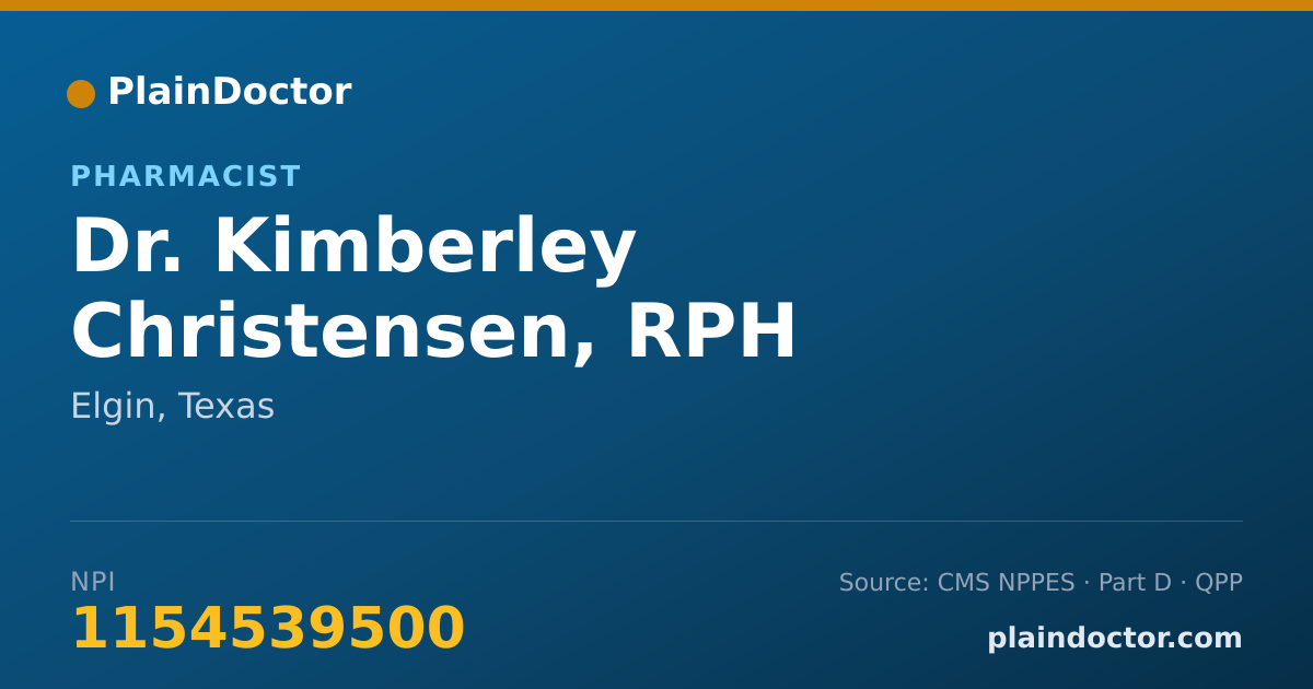 Shareable card for Kimberley Christensen, RPH - Pharmacist, Elgin, TX