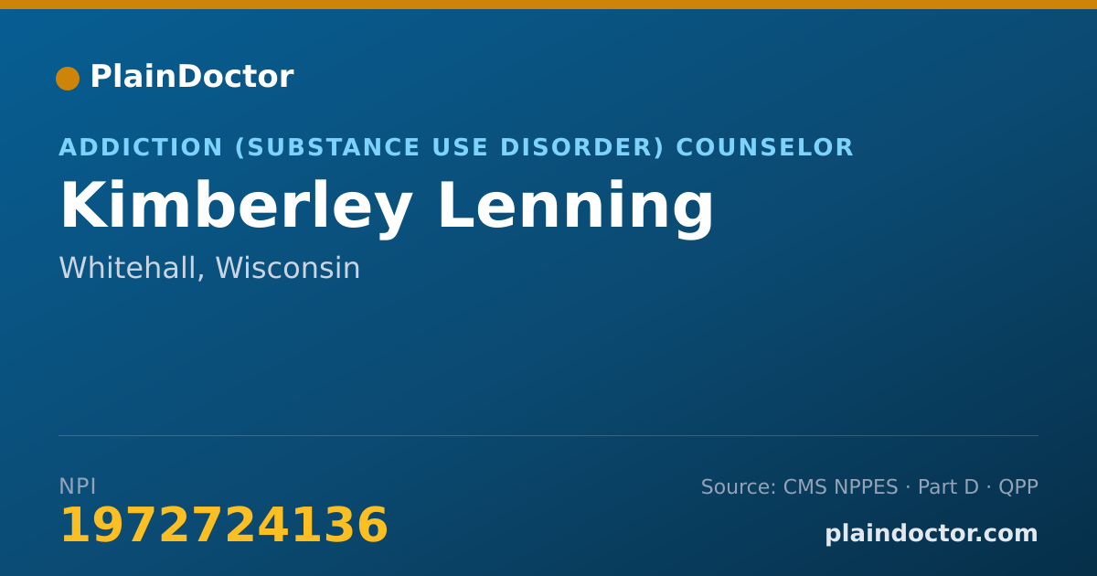 Shareable card for Kimberley Lenning - Addiction (Substance Use Disorder) Counselor, Whitehall, WI