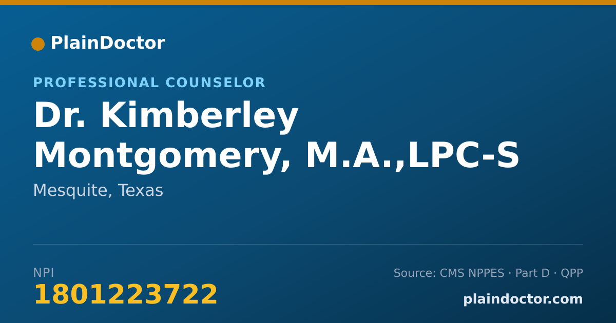 Shareable card for Kimberley Montgomery, M.A.,LPC-S - Professional Counselor, Mesquite, TX