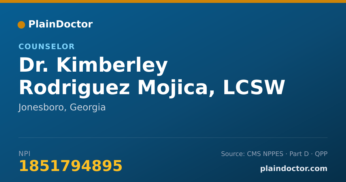 Shareable card for Kimberley Rodriguez Mojica, LCSW - Counselor, Jonesboro, GA
