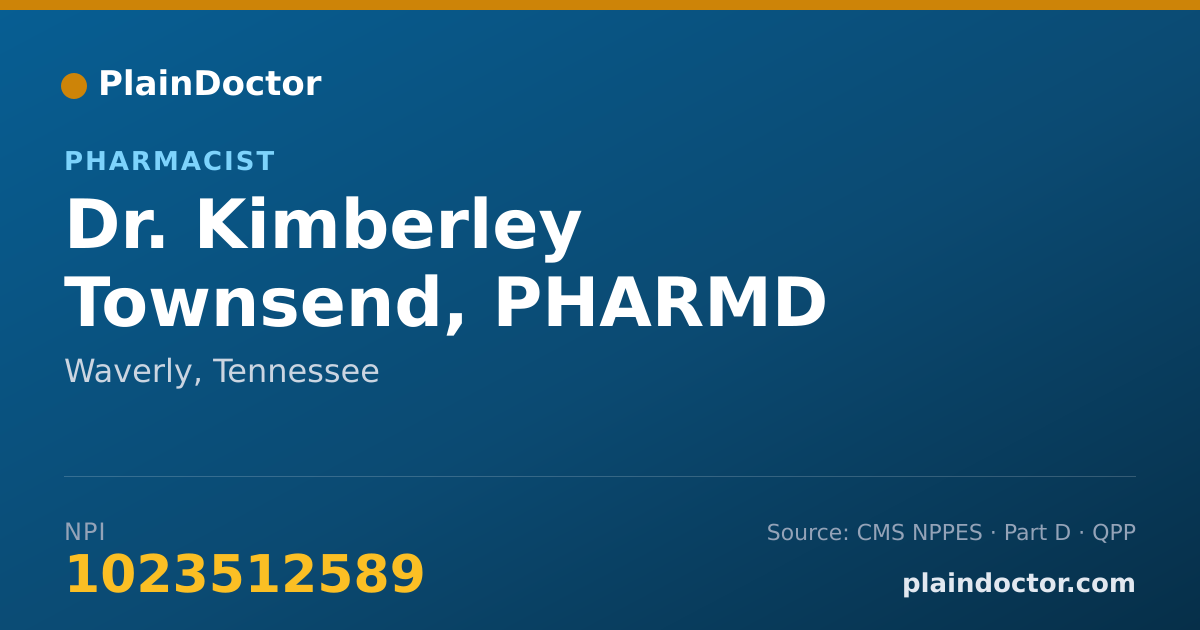 Shareable card for Kimberley Townsend, PHARMD - Pharmacist, Waverly, TN