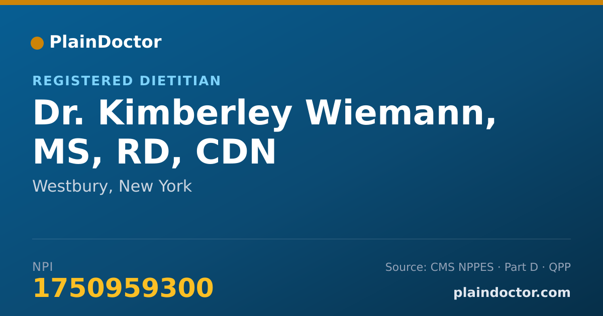 Shareable card for Kimberley Wiemann, MS, RD, CDN - Registered Dietitian, Westbury, NY