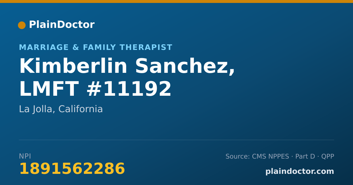 Shareable card for Kimberlin Sanchez, LMFT #11192 - Marriage & Family Therapist, La Jolla, CA