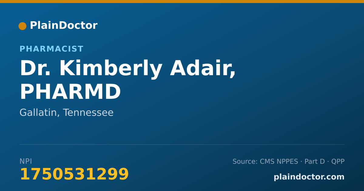 Shareable card for Kimberly Adair, PHARMD - Pharmacist, Gallatin, TN