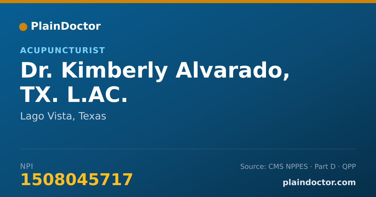 Shareable card for Kimberly Alvarado, TX. L.AC. - Acupuncturist, Lago Vista, TX