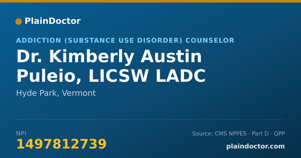 Shareable card for Kimberly Austin Puleio, LICSW LADC - Addiction (Substance Use Disorder) Counselor, Hyde Park, VT