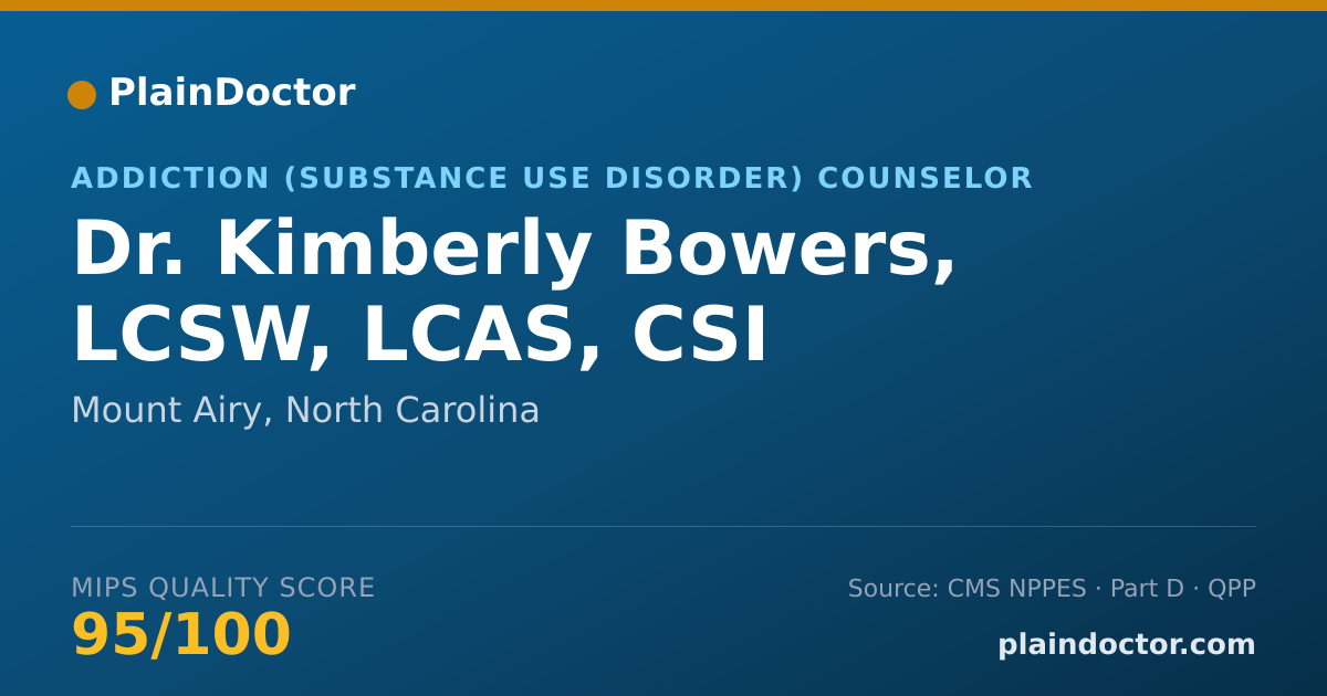 Shareable card for Kimberly Bowers, LCSW, LCAS, CSI - Addiction (Substance Use Disorder) Counselor, Mount Airy, NC