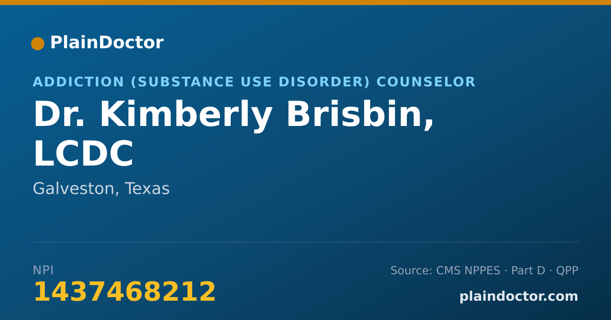 Shareable card for Kimberly Brisbin, LCDC - Addiction (Substance Use Disorder) Counselor, Galveston, TX
