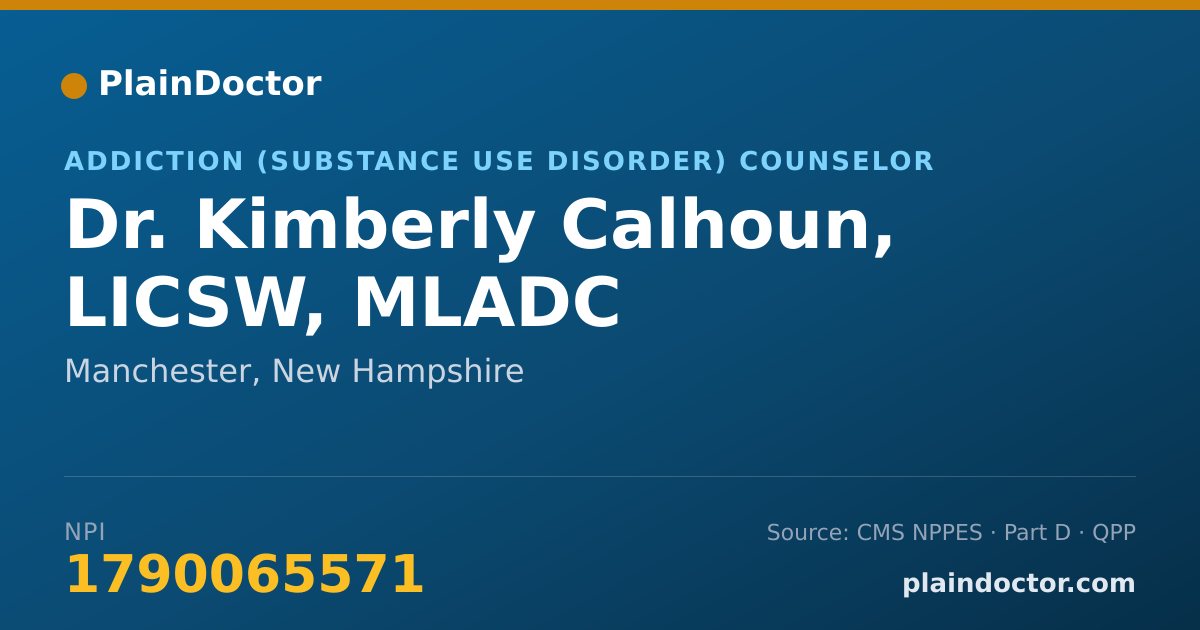 Shareable card for Kimberly Calhoun, LICSW, MLADC - Addiction (Substance Use Disorder) Counselor, Manchester, NH