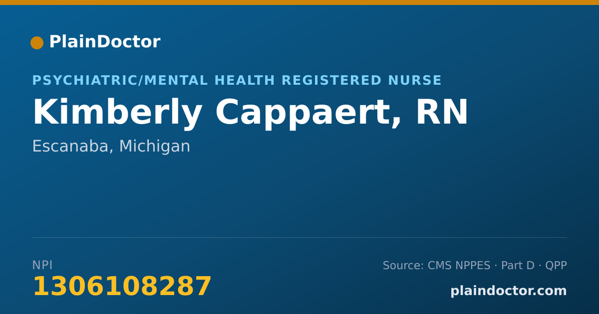 Shareable card for Kimberly Cappaert, RN - Psychiatric/Mental Health Registered Nurse, Escanaba, MI