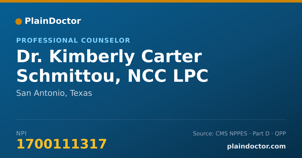 Shareable card for Kimberly Carter Schmittou, NCC LPC - Professional Counselor, San Antonio, TX