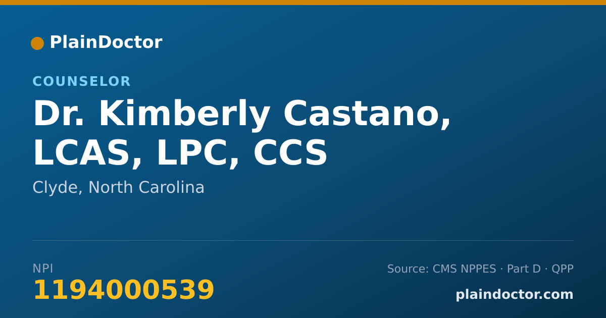 Shareable card for Kimberly Castano, LCAS, LPC, CCS - Counselor, Clyde, NC