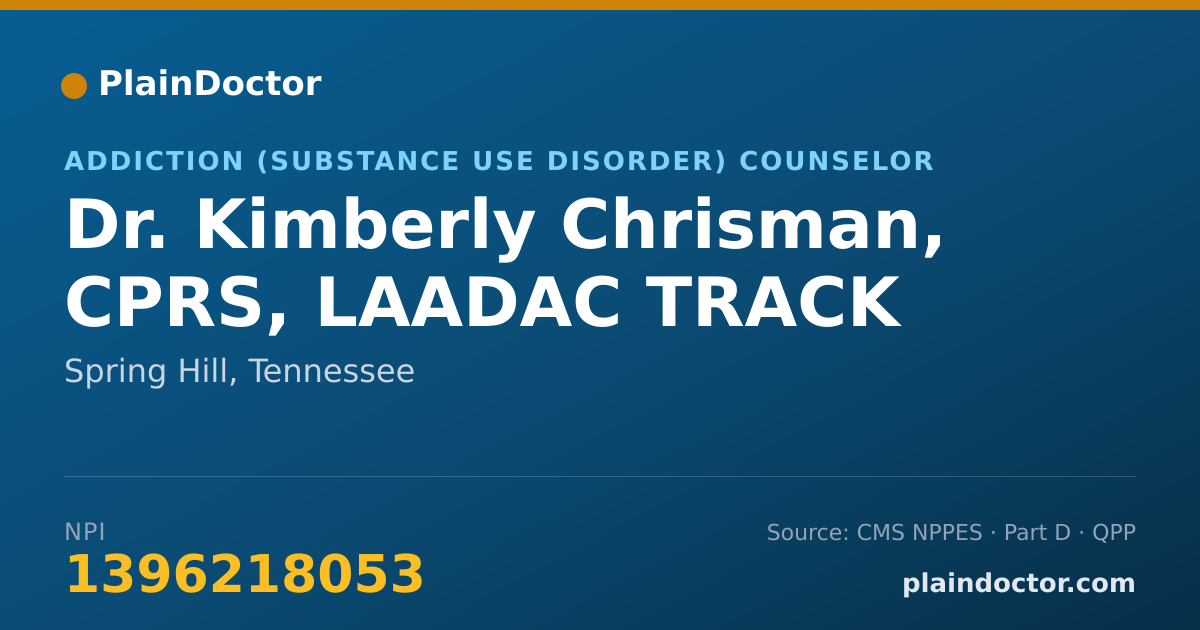 Shareable card for Kimberly Chrisman, CPRS, LAADAC TRACK - Addiction (Substance Use Disorder) Counselor, Spring Hill, TN