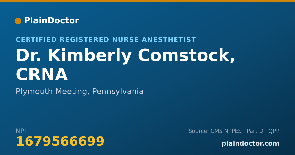 Shareable card for Kimberly Comstock, CRNA - Certified Registered Nurse Anesthetist, Plymouth Meeting, PA