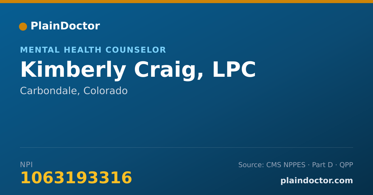 Shareable card for Kimberly Craig, LPC - Mental Health Counselor, Carbondale, CO