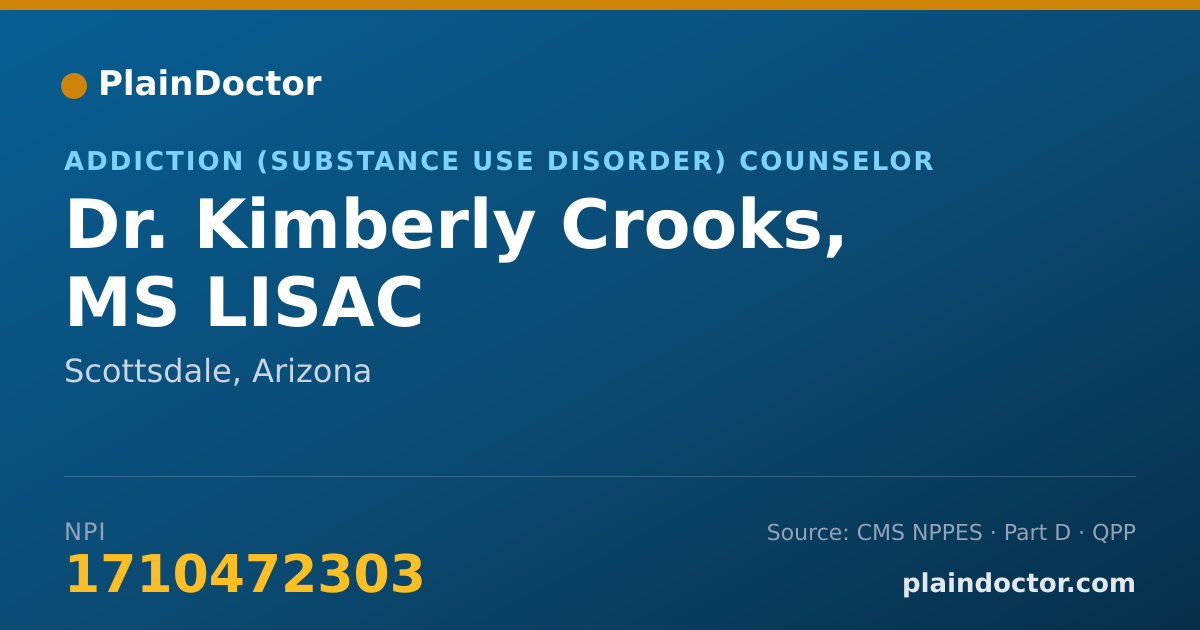 Shareable card for Kimberly Crooks, MS LISAC - Addiction (Substance Use Disorder) Counselor, Scottsdale, AZ