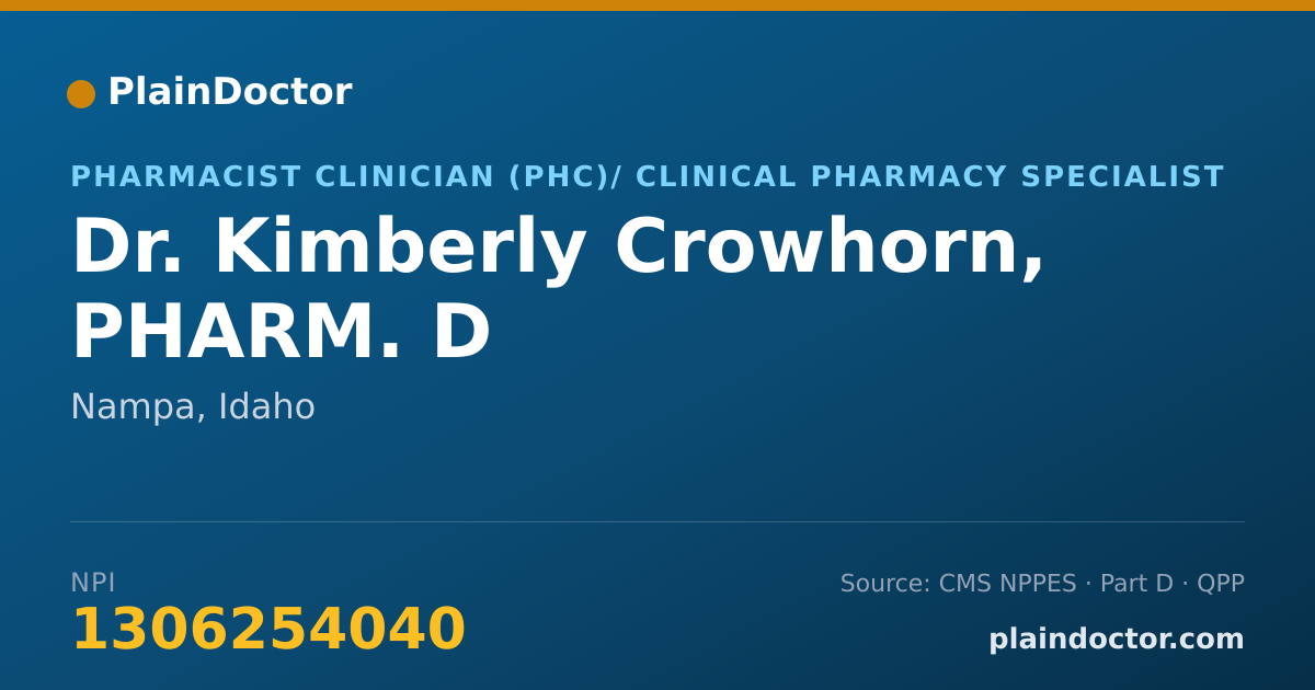 Shareable card for Kimberly Crowhorn, PHARM. D - Pharmacist Clinician (PhC)/ Clinical Pharmacy Specialist, Nampa, ID