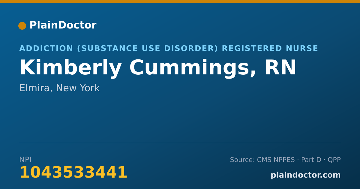 Shareable card for Kimberly Cummings, RN - Addiction (Substance Use Disorder) Registered Nurse, Elmira, NY