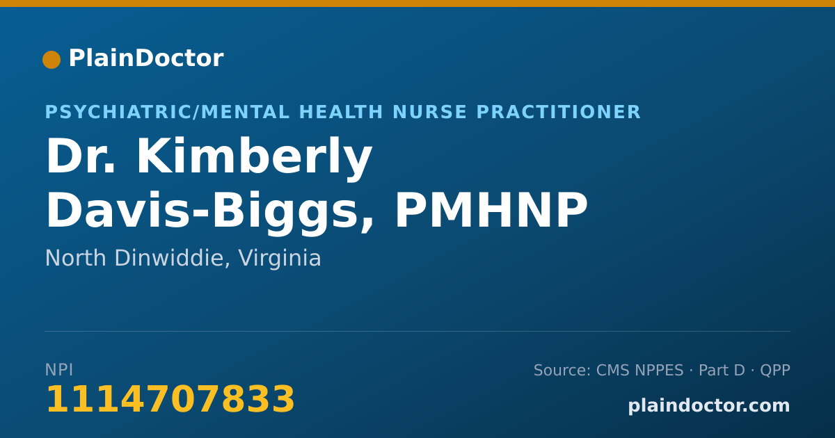 Shareable card for Kimberly Davis-Biggs, PMHNP - Psychiatric/Mental Health Nurse Practitioner, North Dinwiddie, VA