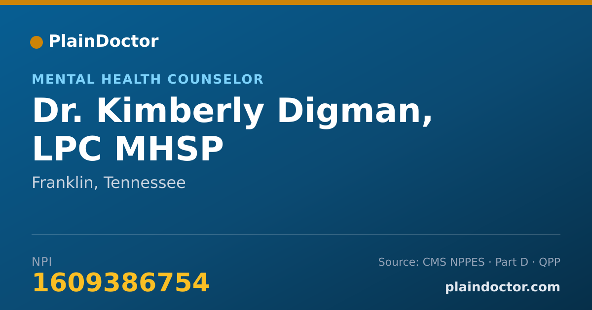 Shareable card for Kimberly Digman, LPC MHSP - Mental Health Counselor, Franklin, TN