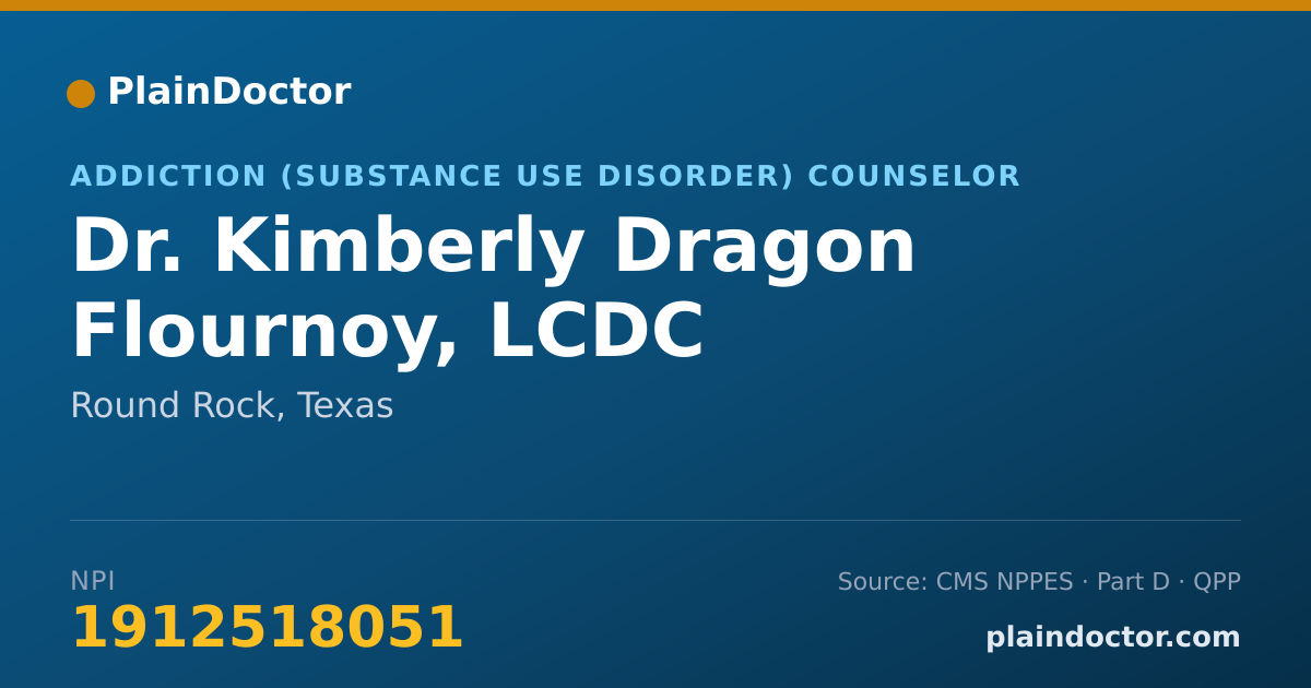 Shareable card for Kimberly Dragon Flournoy, LCDC - Addiction (Substance Use Disorder) Counselor, Round Rock, TX