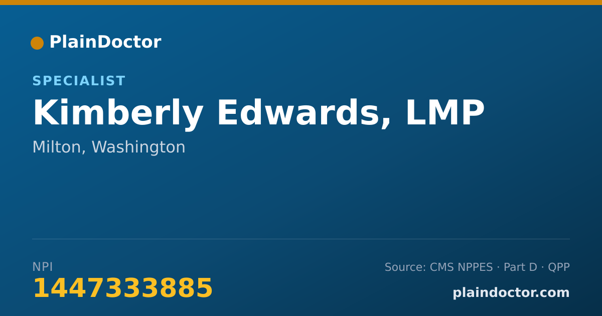 Shareable card for Kimberly Edwards, LMP - Specialist, Milton, WA