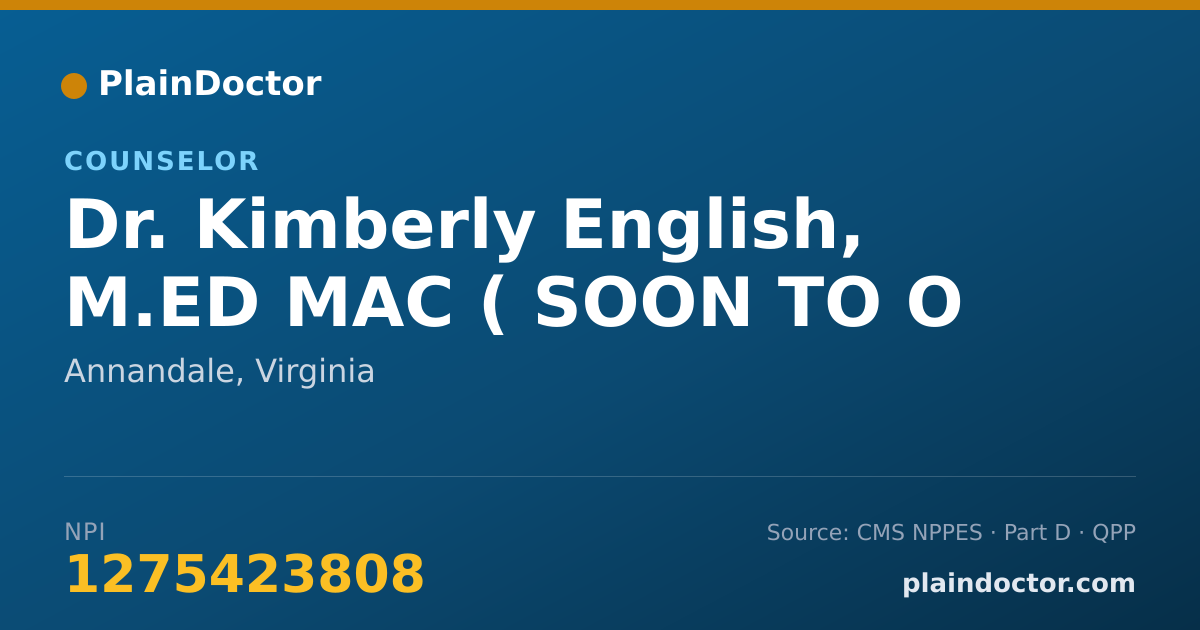 Shareable card for Kimberly English, M.ED MAC ( SOON TO O - Counselor, Annandale, VA