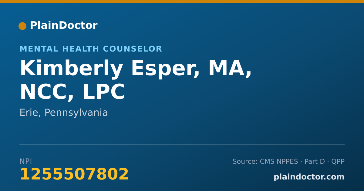 Shareable card for Kimberly Esper, MA, NCC, LPC - Mental Health Counselor, Erie, PA