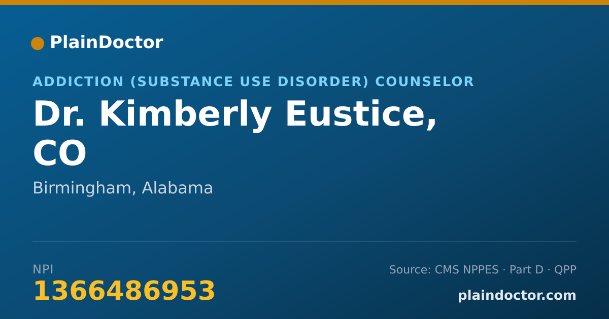 Shareable card for Kimberly Eustice, CO - Addiction (Substance Use Disorder) Counselor, Birmingham, AL