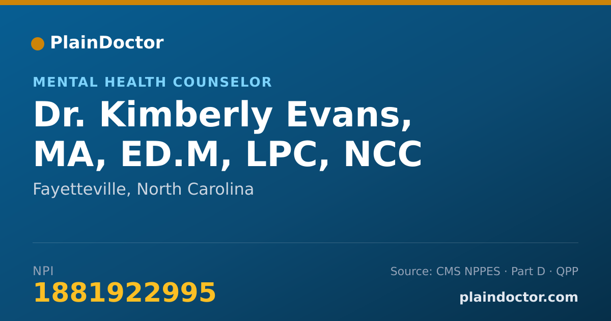 Shareable card for Kimberly Evans, MA, ED.M, LPC, NCC - Mental Health Counselor, Fayetteville, NC