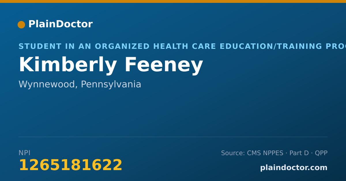 Shareable card for Kimberly Feeney - Student in an Organized Health Care Education/Training Program, Wynnewood, PA
