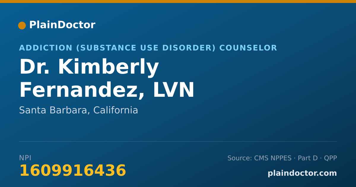 Shareable card for Kimberly Fernandez, LVN - Addiction (Substance Use Disorder) Counselor, Santa Barbara, CA