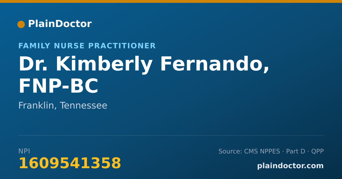 Shareable card for Kimberly Fernando, FNP-BC - Family Nurse Practitioner, Franklin, TN