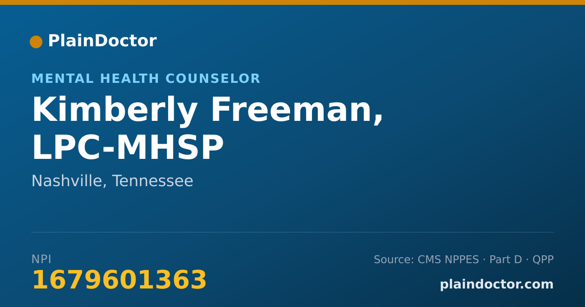 Shareable card for Kimberly Freeman, LPC-MHSP - Mental Health Counselor, Nashville, TN