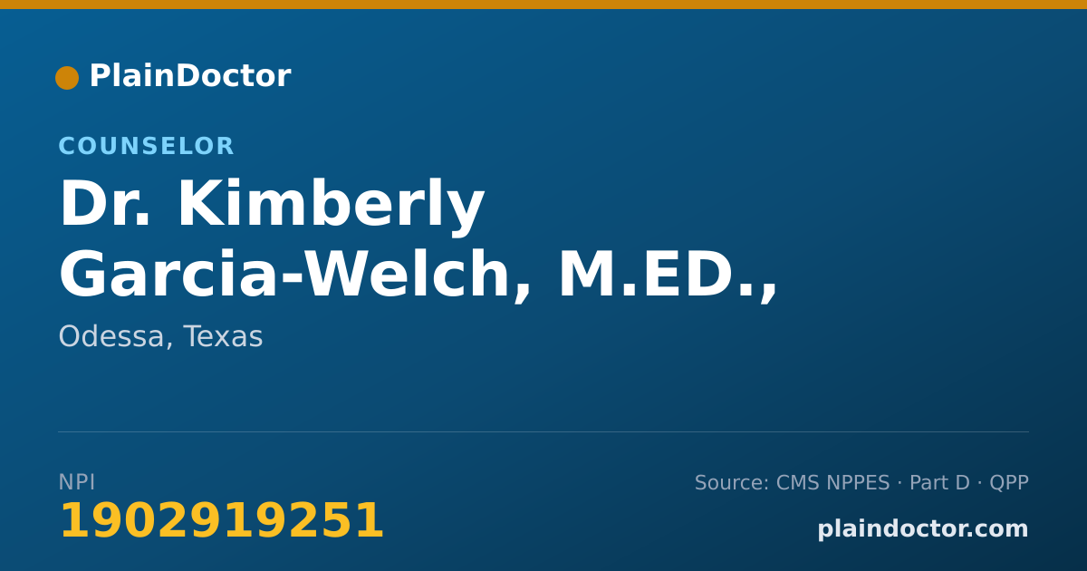 Shareable card for Kimberly Garcia-Welch, M.ED., LPC, LSOTP - Counselor, Odessa, TX