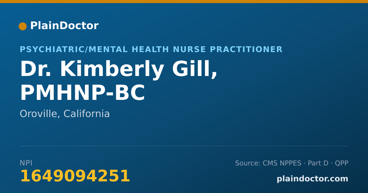 Shareable card for Kimberly Gill, PMHNP-BC - Psychiatric/Mental Health Nurse Practitioner, Oroville, CA